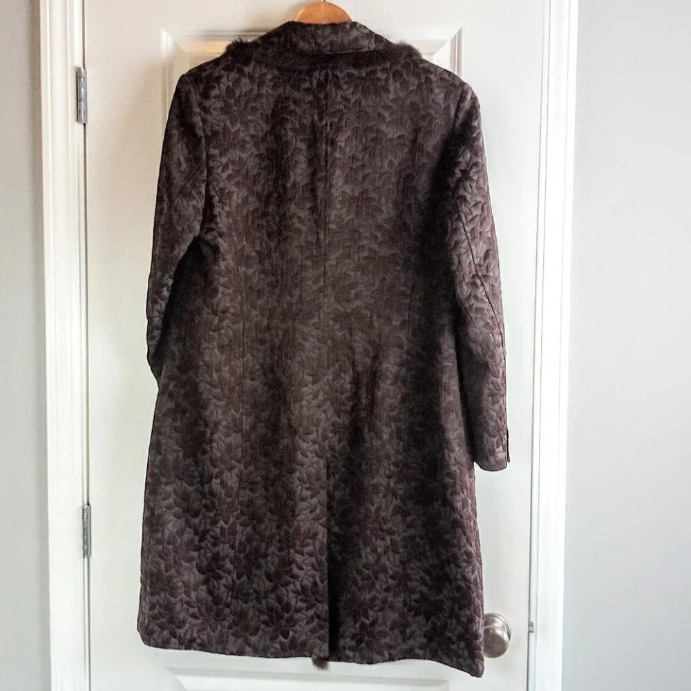 Olsen Europe Brown Jacquard Rabbit Fur Trim Coat